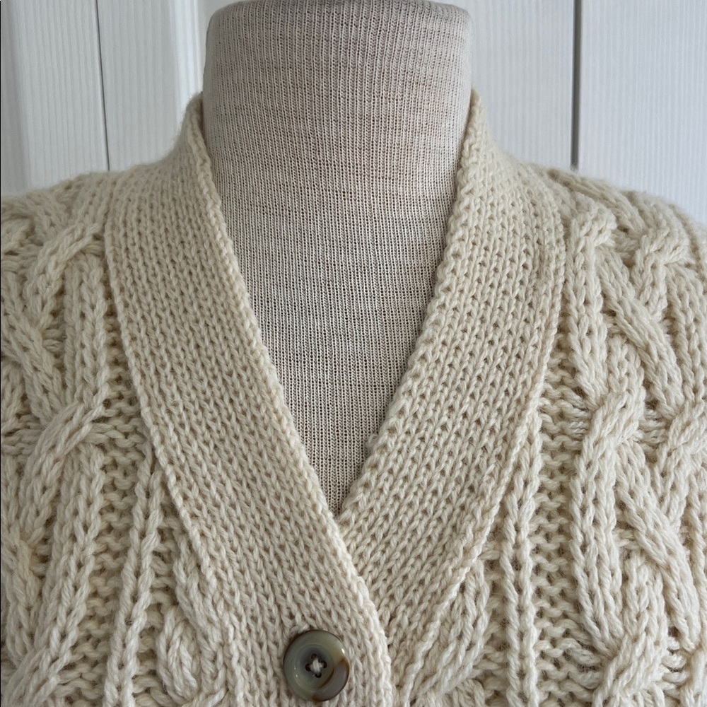 Vintage Aran Fisherman Wool Cream Cable Knit Sweater Vest - Picture 3 of 16